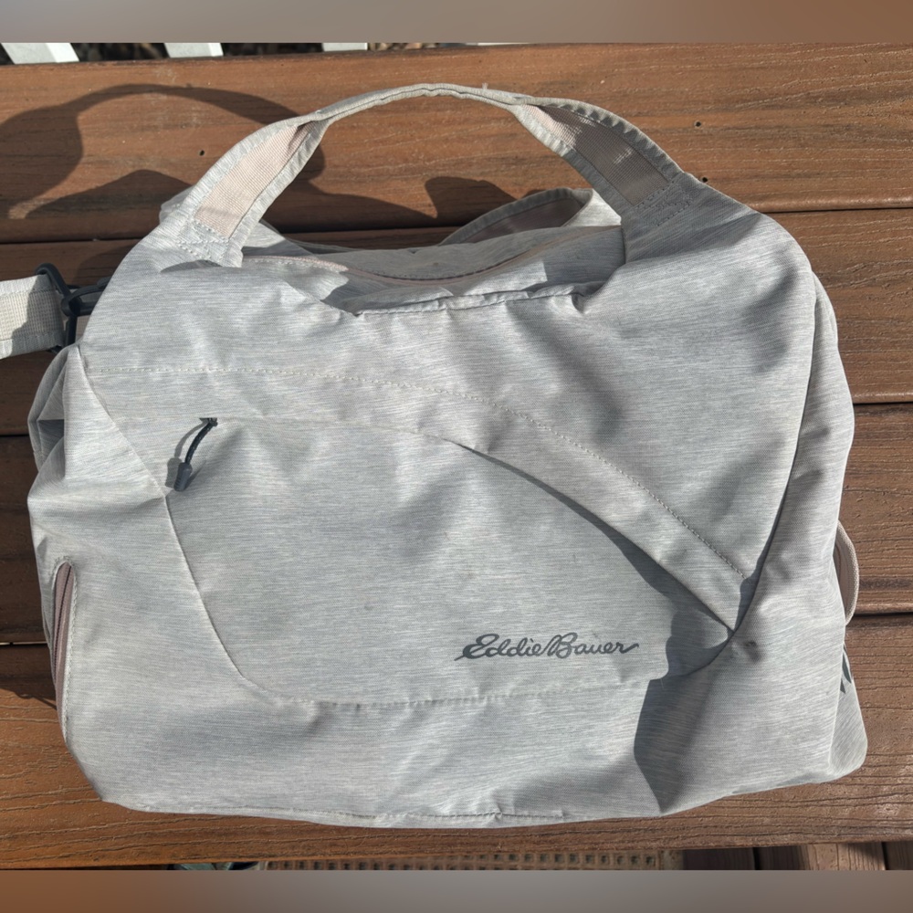 Eddie Bauer gray duffle/gym bag.